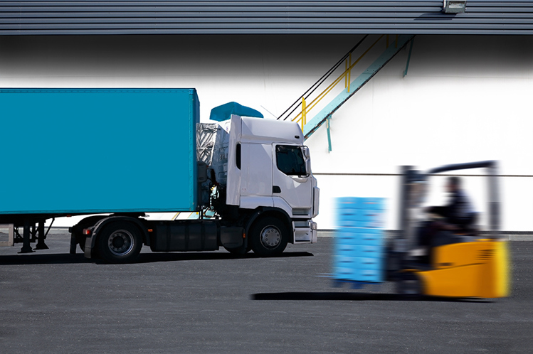 Blue lorry forklift blue boxes