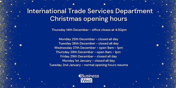 Christmas opening times business west international trade team banner image
