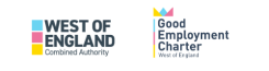 Image shows the West of England Combined Authority Logo and West of England Combined Authority Good Employment Charter Logo