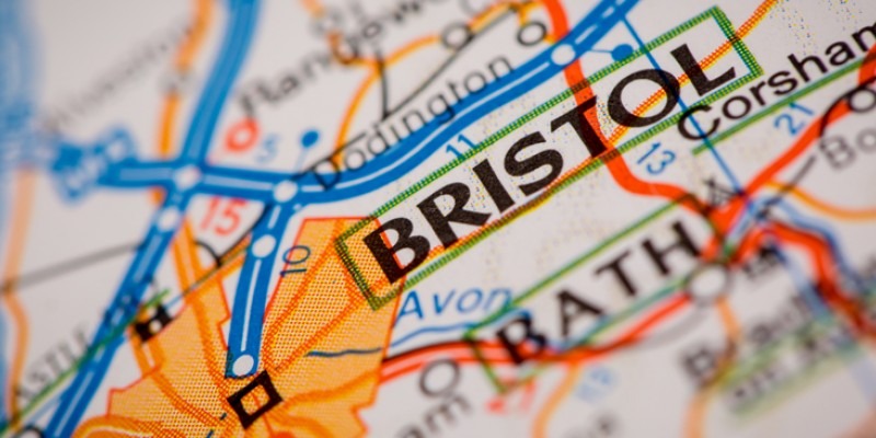 A map of Bristol with a pin in it