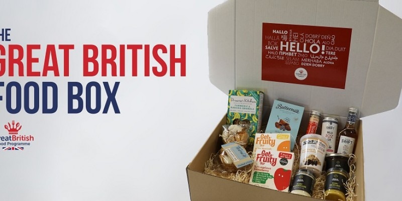The Great British Food Box logo with one of their food boxes