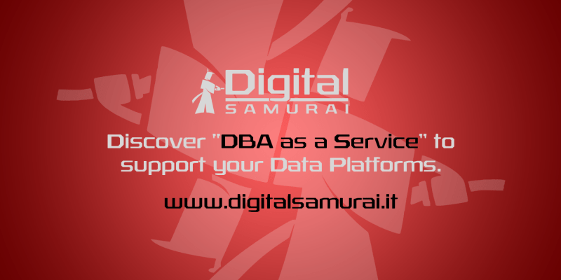 Digital Samurai logo above slogan "Discover DBA as a Service to support your Data Platoforms." www.digitalsamurai.it