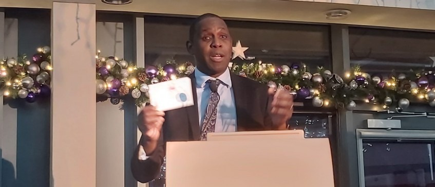 Julian Okoye, Director of the Bristol Future Talent speaks at Initiative meeting in December 2021
